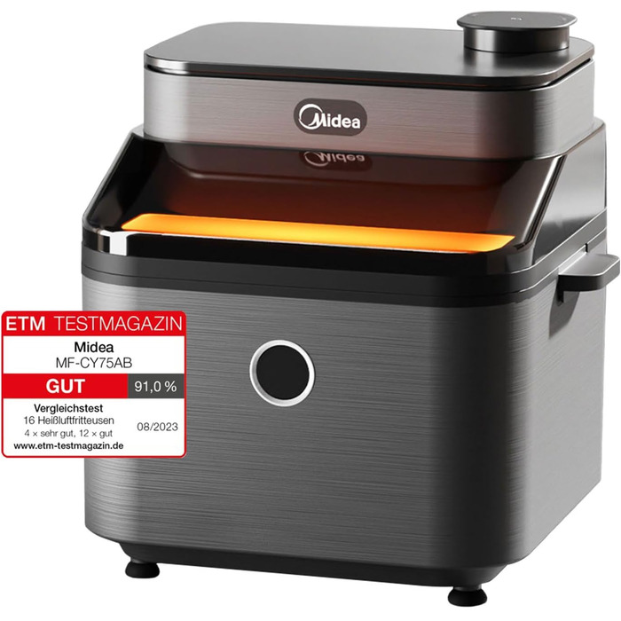 Аерофритюрниця Midea DualTaste 7 л з оглядовим вікном, 8 програм, 1650 Вт, хрусткий та соковитий режим, для запікання, грилю, розморожування, таймер до 12 годин, посудомийна решітка