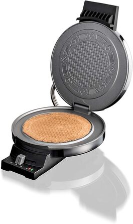 Електрична вафельниця Cloer 285EF з гербом Остфрізланду, для тонких хрустких вафель, 800 Вт, антипригарна хромована поверхня 15 см, регулювання ступеня підсмажування