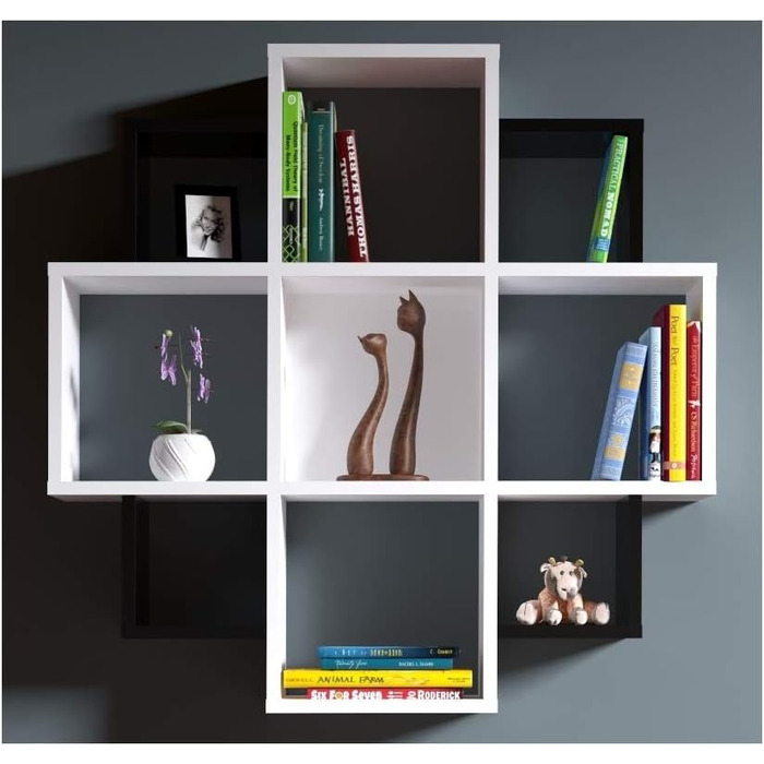 Настінна полиця Homidea Bloom, книжкова, декоративна, сучасний дизайн, біла/чорна, для вітальні