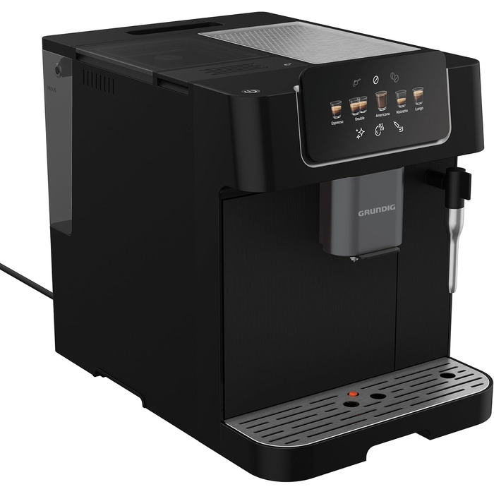 Кавомашина автоматична Grundig KVA 6230, 19 бар, сталева кавомолка (13 ступенів), капучинатор, підігрів чашок, чорний/сріблястий