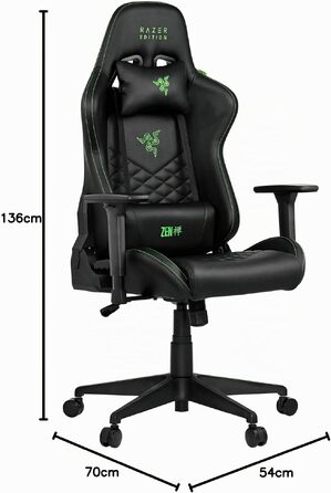Ігрове крісло Razer Edition TAROK Natrix: дихаюча екошкіра, 3D підлокітники Softcoat, функція гойдання, з подушками під поперек та голову, до 130 кг, чорне