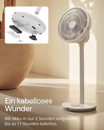 Duux Whisper Flex 2 Smart Вентилятор: тихий (13 дБ), нічний режим, таймер, регульована висота (54-92 см), енергоефективний, з Wi-Fi та пультом (білий, з акумулятором)