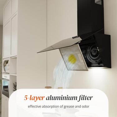 Похила витяжка для кухні FIREGAS 60 см з LED-підсвіткою, 3 рівня швидкості, режимами відводу та рециркуляції (вугільний фільтр)