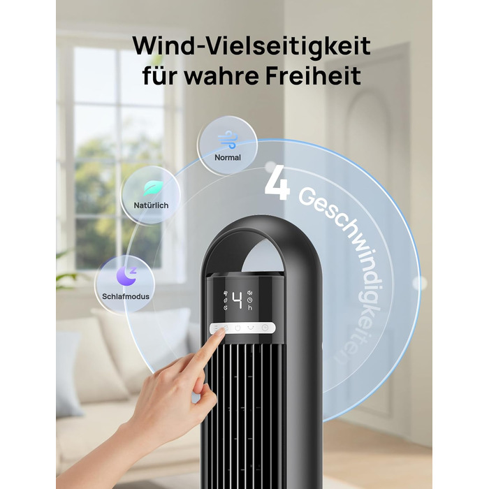 Вентилятор підлоговий DREO Smart Tower 91.5 см: тихий, з пультом, WiFi, Alexa/Google, 90° осциляція, 4 режими, таймер 8 год, для дому/офісу (чорний)