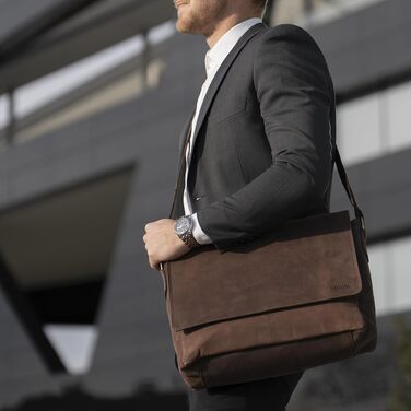 Сумка для ноутбука 15 дюймів LEABAGS з натуральної шкіри та тканини Оксфорд, 38x10x31 см, колір мускат