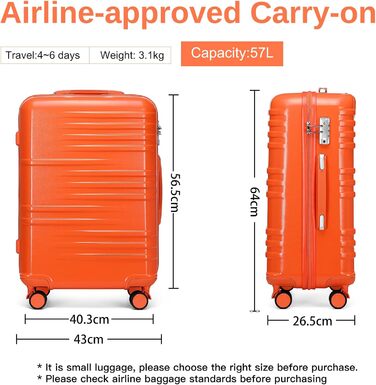Середній валізний чемодан British Traveller, жорсткий корпус, 64×43×26,5 см, з TSA-замком, на колесах, ABS+PC, помаранчевий, 24 дюйми