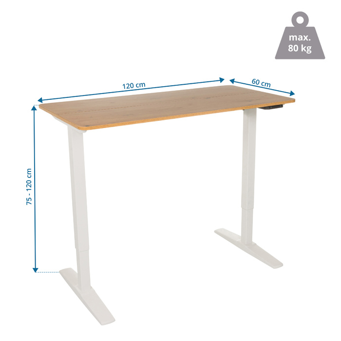 Письмовий стіл STAND BASIC 120 x 60 з електричним регулюванням висоти білий/дубовий hjh OFFICE