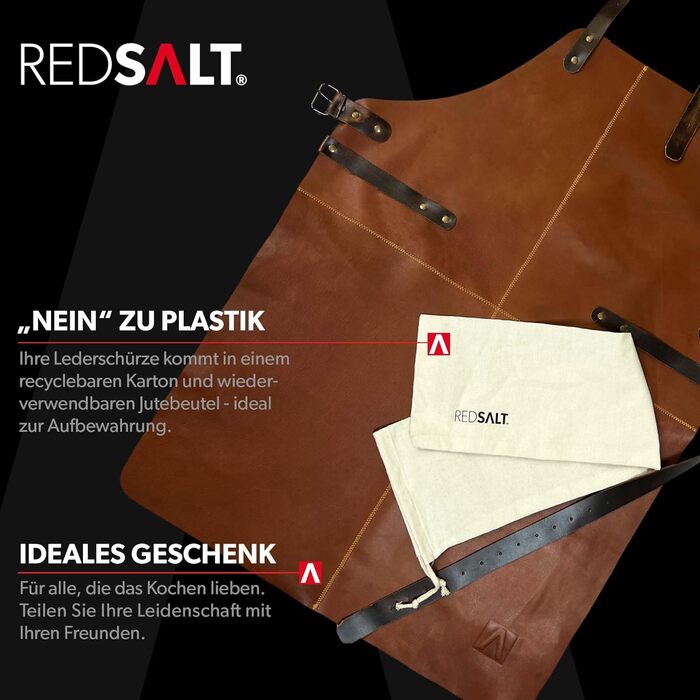 Професійний фартух REDSALT з натуральної буйволячої шкіри 84x62 см, коричневий — для грилю, кухні, бару, бариста, подарунок для чоловіків