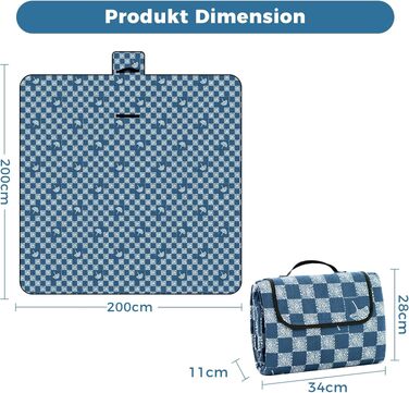 Водонепроникна плед-ковдра для пікніка Oak & Tea 150x200 см, ізольований килимок для пляжу та кемпінгу з міцної тканини Оксфорд, джинсово-синій