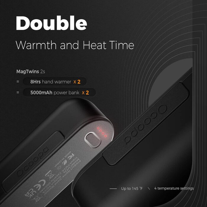 Електричний грієчка OCOOPA MagTwins UT2s, 10000 mAh, 4 режими нагріву, USB Power Bank, 2 шт.