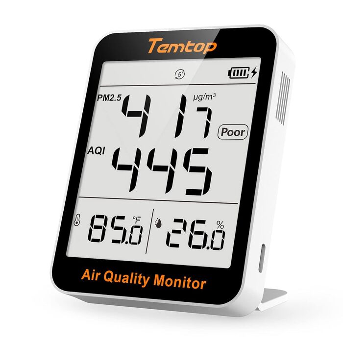 Монітор якості повітря Temtop S1: вимірювач PM2.5, AQI, температури та вологості, для дому та офісу, подовжений термін роботи батареї (60 днів)