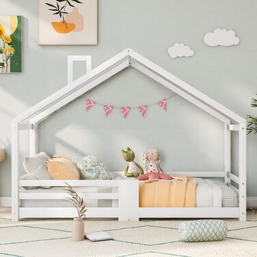 Дитяче ліжко-хатинка 90x200 см з сосни, дизайн хатинки, для дітей (біле)