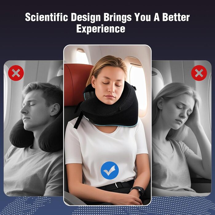 Подушка для шиї у літак Memory Foam з регульованими ремінцями, дихаючим чохлом, у вигляді «вушка» для літака, авто, поїзда. У комплекті – чохол для зберігання з гачком. Стандарт (для дорослих середнього розміру)