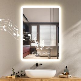 Дзеркало для ванної кімнати з підсвіткою 50x70 см з Bluetooth, годинником, функцією проти запотівання та сенсорним вимикачем