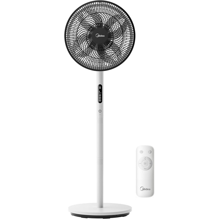 Вентилятор підлоговий Midea Leiser FS35-26XRDSE(BW) DC мотор, 8 лопатей, 9 швидкостей, коливання 85°, таймер 9 год, регульована висота