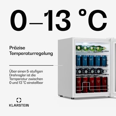 Холодильник для напоїв Klarstein 60л з дзеркальними дверцятами, 0-13°C, 4 полиці, регулювання температури, компресорний, білий
