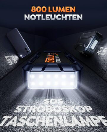 Бустер для автомобіля Starthilfe Powerbank 9000A 26800mAh — Пусковий пристрій для бензинових та дизельних двигунів (до 12.0L), 12V з ліхтарем 800 Лм та USB-портами, сіро-блакитний