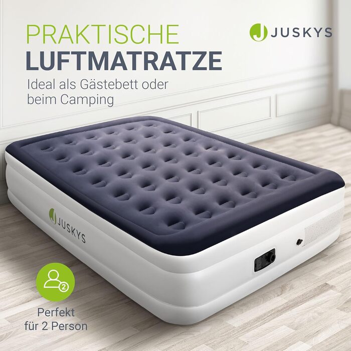 Надувний матрац Juskys 150x200 см з самонадуваємою системою - двомісний, для гостей та кемпінгу, водовідштовхувальний, блакитно-білий