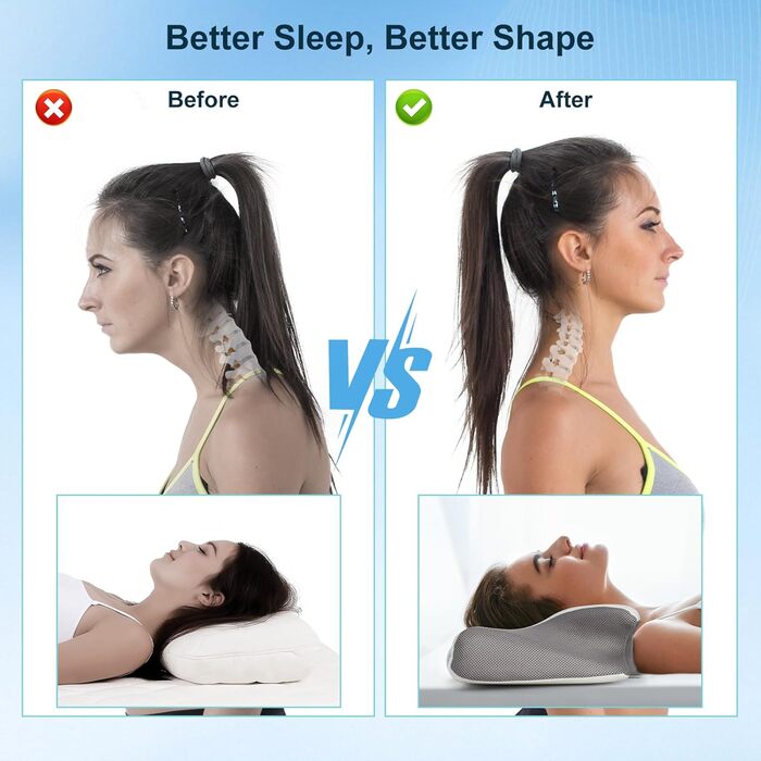 Ортопедична подушка Cozary для шиї з Memory Foam, 2 положення, для сну на боці та при болях у спині, сіра