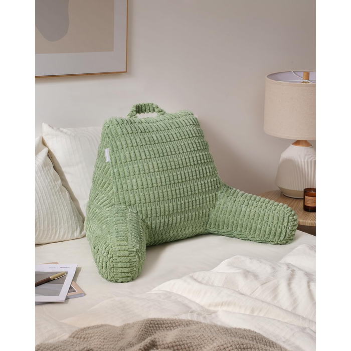 Подушка для читання Blissful Diary з піною Memory Foam для спини, для дорослих та дітей, для ліжка та дивана, з підлокітниками, кишенями, знімним чохлом, колір шавлії