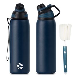 Термобутиль Fjbottle зі сталі нержавіючої з магнітною кришкою, герметична спортивна пляшка для води та напоїв (BPA-free), підходить для газованих напоїв, темно-синя, 1000 мл
