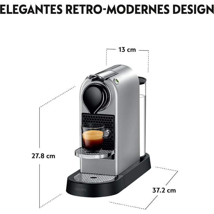 Кавомашина Nespresso Krups CitiZ XN741B, срібна: автоматична, 1260 Вт, 1 л резервуар
