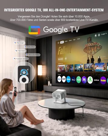 Smart Beamer VOPLLS 1080P Full HD WiFi 800ANSI: Міні-проектор з автофокусом та корекцією трапеції для дому/вулиці, підключення до телефону, сіро-білий