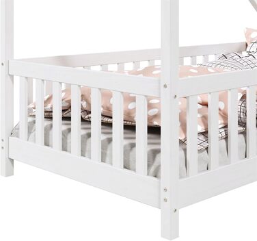 Дитяче ліжко-будиночок IDIMEX CORA з масиву сосни, 90x200 см, Montessori, з бортиками та дахом, біле