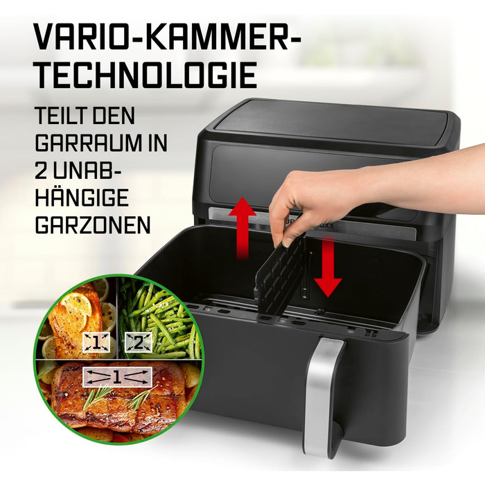 Аерофритюрниця GOURMETmaxx AirGenius 10Л з двома камерами (2x5Л), сенсорним керуванням та 10 програмами приготування, для 8 осіб