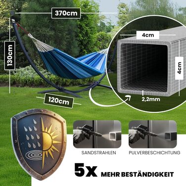 Гамак Potenza Outdoor з металевим каркасом для 2 осіб Catargo - бавовняний подвійний гамак XXL 220x160 см, до 220 кг, стійкий до погодних умов (сірий, каркас графіт)