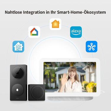 Aqara Smart Doorbell Camera G410 з дзвінком, 2K, відеоспостереження, 2-сторонній аудіо, Matter Hub, Wi-Fi, сірий