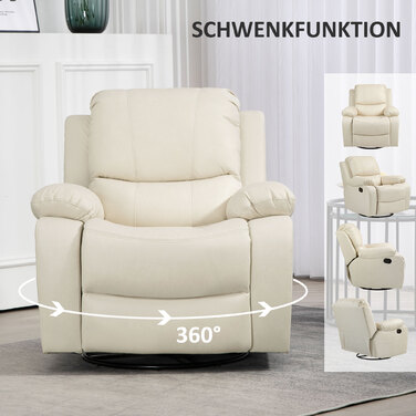 Крісло для телевізора HOMCOM Recliner з функцією відкидання, підставкою для ніг, системою кишенькових пружин, поворотним кріслом для телевізора для вітальні, спальні, кремового