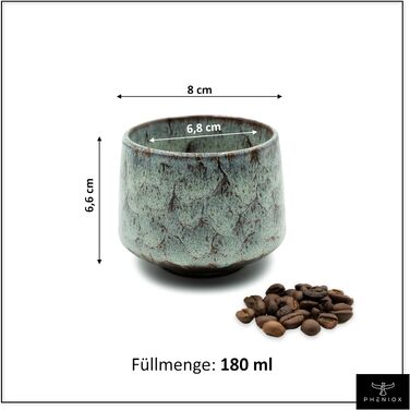 Набір чашок для еспресо та мокко Pheniox Tibet Mini, керамічні, 100 мл, світло-зелені, 5 предметів