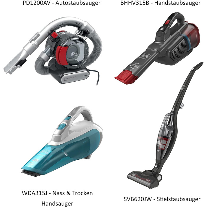 Акумуляторний ручний пилосос BLACK+DECKER 12V, безмішковий, циклонний, з довгою та висувною щілинною насадкою, зарядна станція