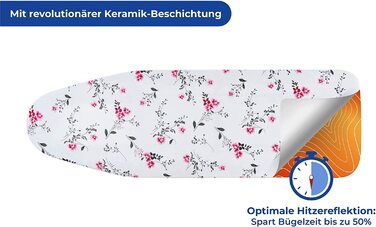 Чохол для прасувальної дошки Maximex Keramik M, квітковий червоний, 131x47 см, для парового прасування, з тепловідбивним ефектом, з кліпсою, сертифікат Öko-Tex