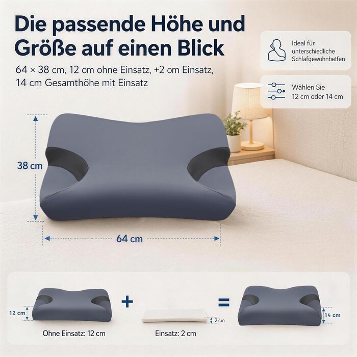 Регульована подушка для CPAP-терапії з ефектом пам'яті (Memory Foam) для сну на боці та спині, ергономічна ортопедична подушка під маску з вийманим вставкою, розмір Large