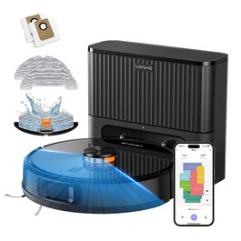 Робот-пилосос VONKO S6 Pro з функцією вологого прибирання та станциєю самоочищення, потужність 8000Па, LiDAR 2.0 лазерна навігація, 180 хв роботи, розпізнавання килимів, керування через App/Alexa, чорний