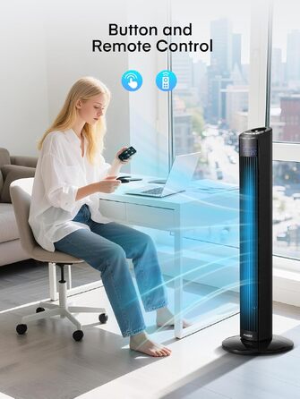 Вентилятор підлоговий FOHERE Leiser Turmventilator 91 см з пультом, таймером та нічним режимом, чорний