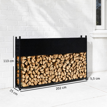 Стелаж для дров 202 x 25 x 113 см з чохлом Oxford 600D, сталева рама до 500 кг, чорний