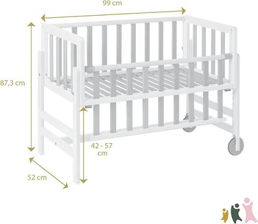 Дитяче приставне ліжечко Geuther Betty 45x90 см, 9-рівнева регулювання висоти, масив дерева, екологічне, біле