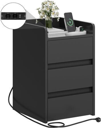 Тумба приліжкова YITAHOME з 3 шухлядами, USB-зарядкою та розетками, водостійка, для спальні та вітальні, 35x40x60 см, біла