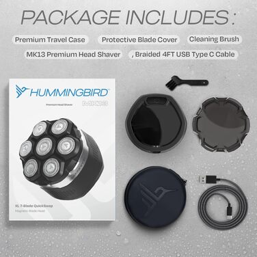 Електричний бритва для голови Hummingbird MK13: 7 лез, бездротовий, USB-C, для вологого та сухого гоління, професійна