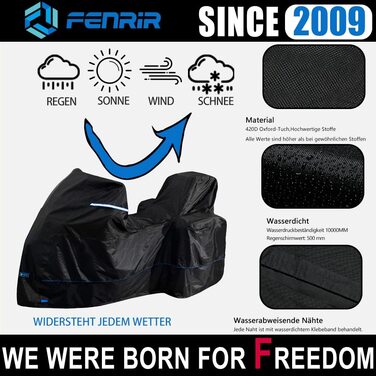 Чохол для мотоцикла FENRIR 230 см, водонепроникний, 420D, для вулиці, термостійкий, захист лаку, з місцем для верхнього та бічних кофрів (230x100x143 см)