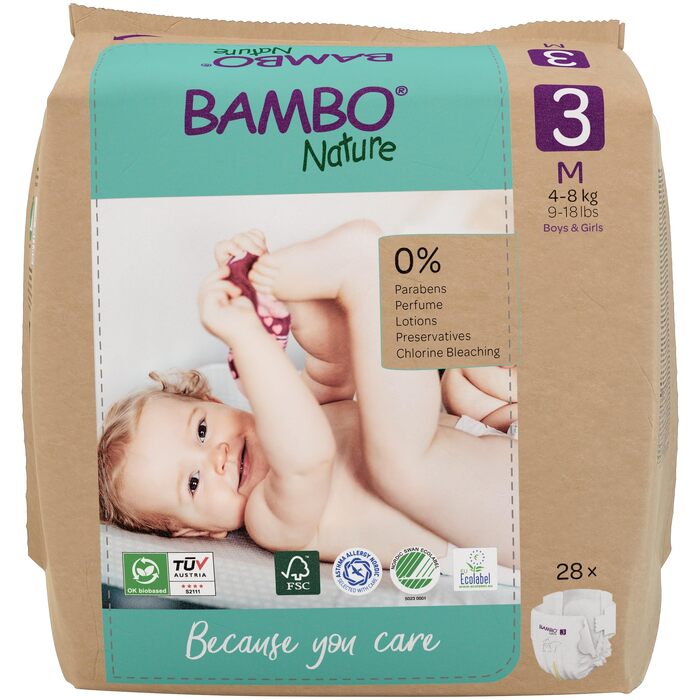 Дитячі підгузки Bambo Nature розмір 4 (7-14 кг), щомісячний набір 144 шт.