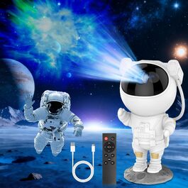 LED Проектор зоряного неба Астронавт, Планетарій Galaxy з таймером та пультом керування, Нічник для дитячої кімнати та вечірок, Біло-чорний