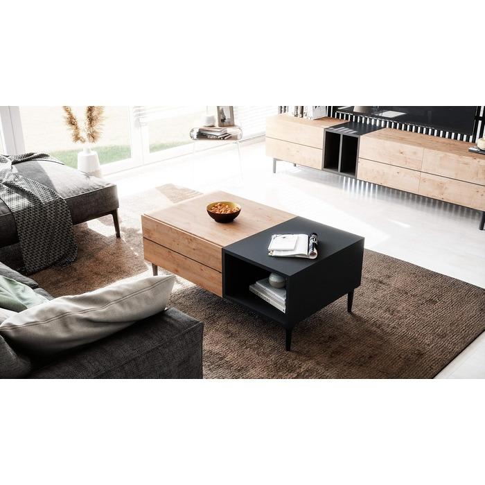 Журнальний стіл Newfurn чорний, дикий дуб, вінтаж індастріал, 100x40x55 см, для вітальні, у стилі лофт