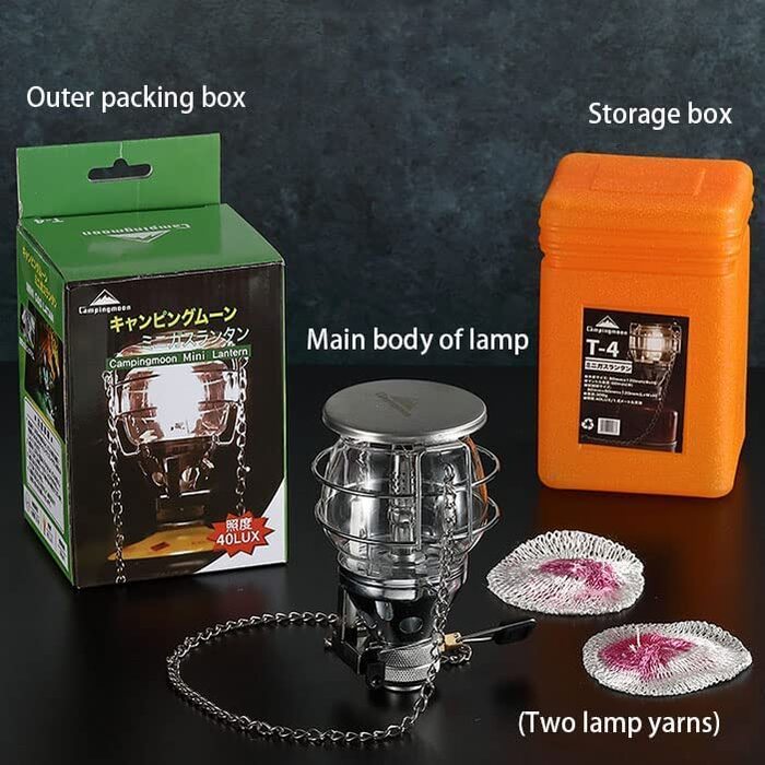Газова кемпінгова лампа Campingmoon T-4 з п'єзозапалюванням, двома плафонами та підвісним ланцюгом, портативна лампа для намету