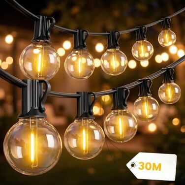 Світлодіодна гірлянда вулична G40 (30м), 52 шт. неб’ючі лампи, IP44, тепле біле світло 2700K
