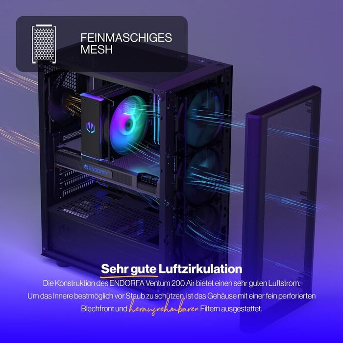 Корпус для ПК ENDORFY Ventum 200 Air ATX з 4 вентиляторами 120 мм, загартоване скло, mesh-панель, компактний, широка сумісність з охолодженням, EY2A002