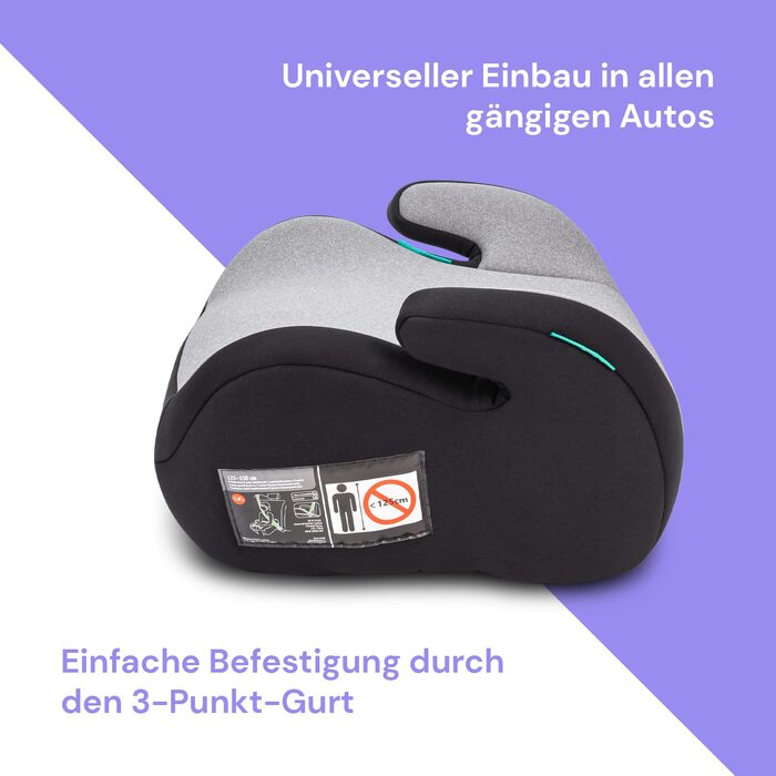 Дитяча автопідставка Booboo Safety Madrid, без Isofix, для дітей 125-150 см (15-36 кг), i-Size, чорний/сірий